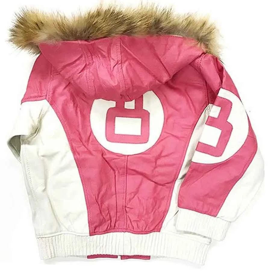 8 Ball Leather Hooded Jacket in Pink