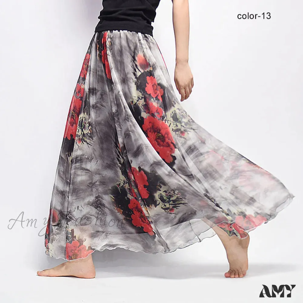 Amy Fashion - Fashion Florals Print Long Skirt