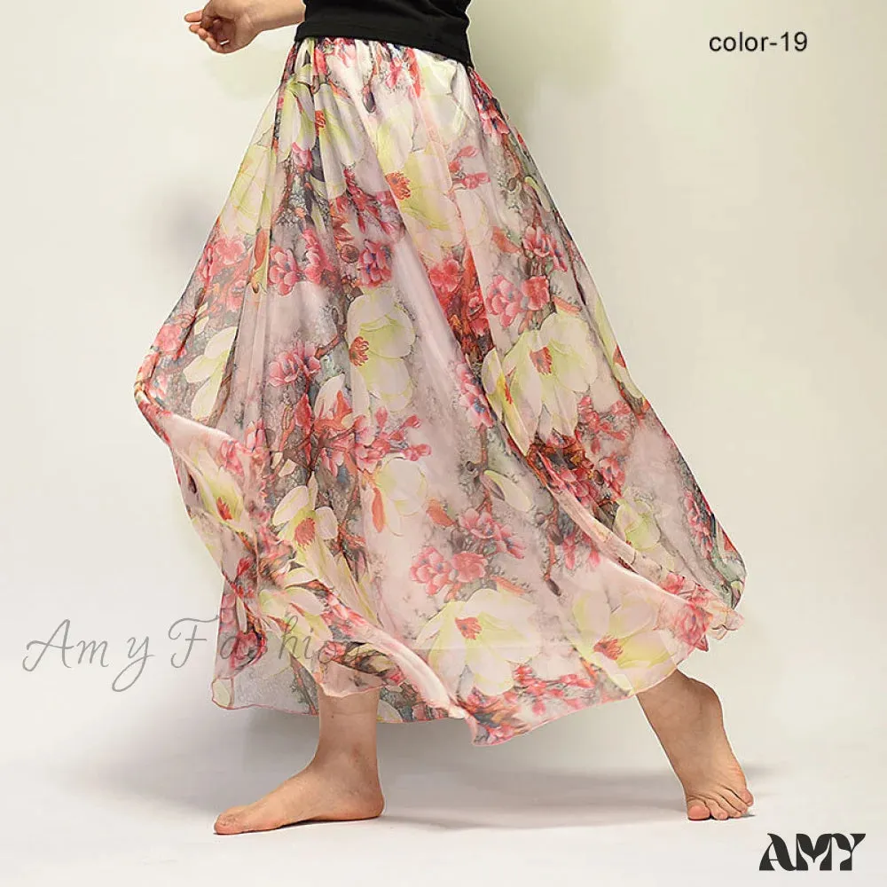 Amy Fashion - Fashion Florals Print Long Skirt