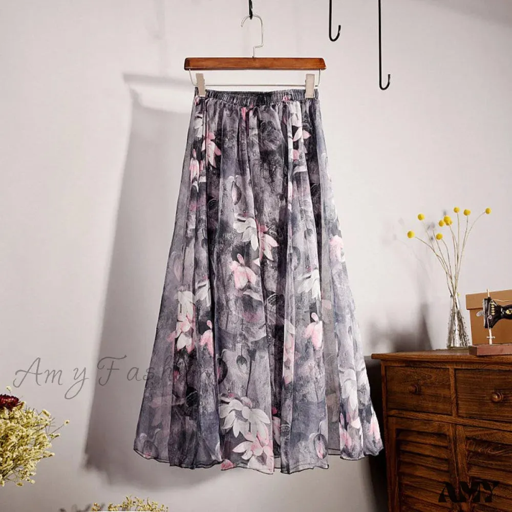 Amy Fashion - Fashion Florals Print Long Skirt