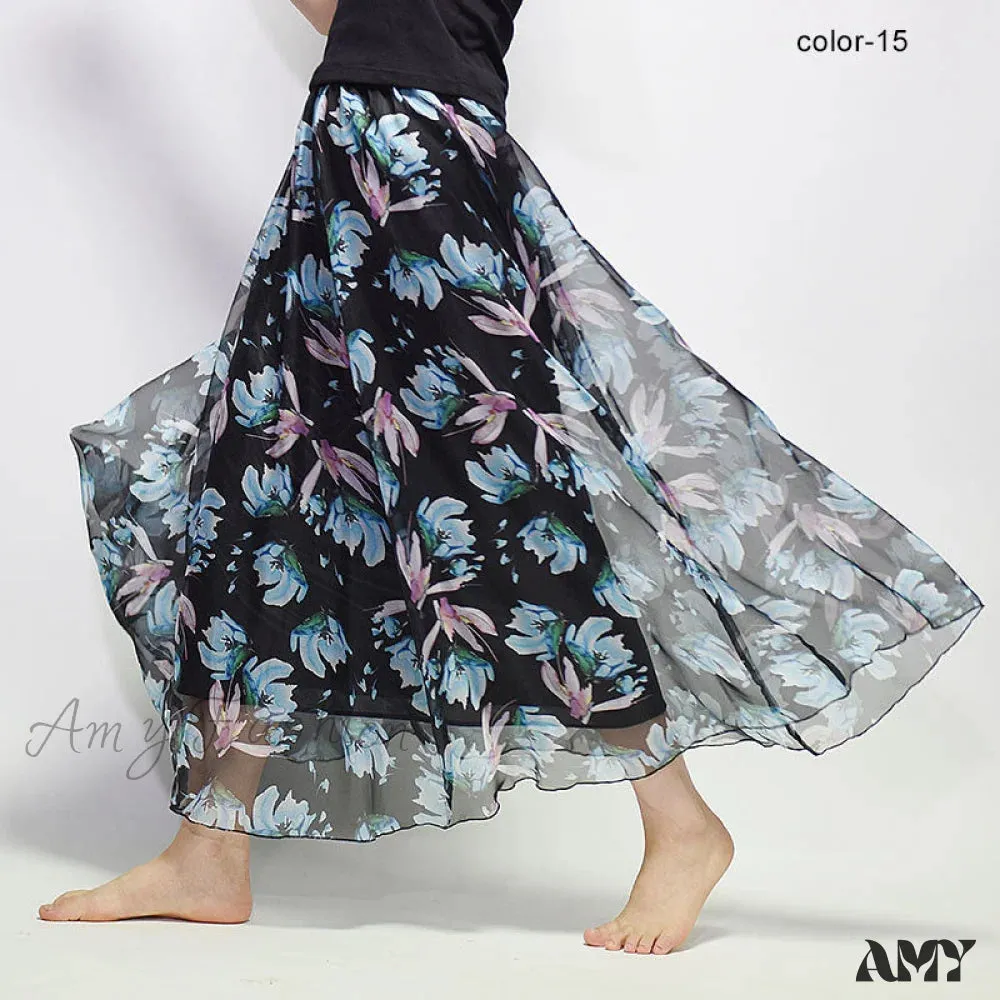 Amy Fashion - Fashion Florals Print Long Skirt