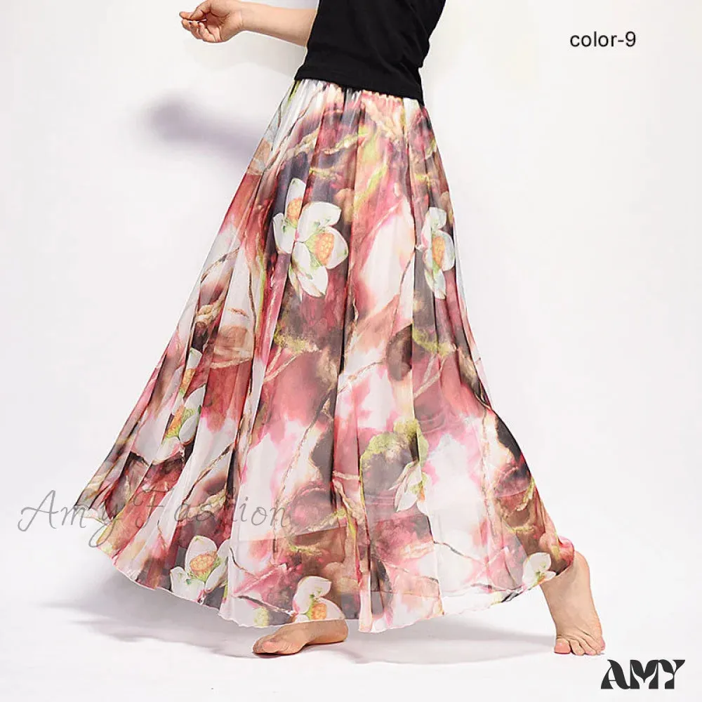 Amy Fashion - Fashion Florals Print Long Skirt