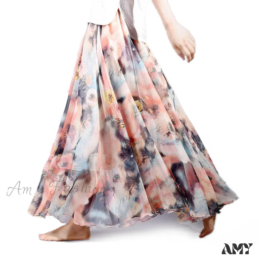 Amy Fashion - Fashion Florals Print Long Skirt