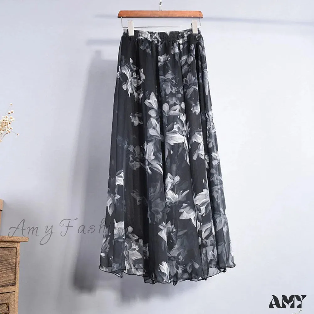 Amy Fashion - Fashion Florals Print Long Skirt