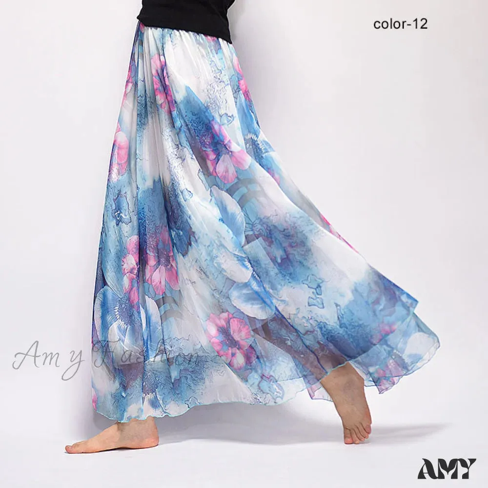 Amy Fashion - Fashion Florals Print Long Skirt