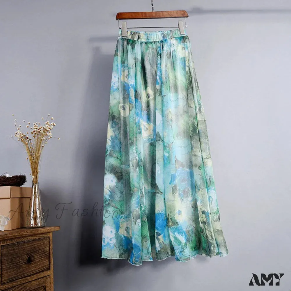 Amy Fashion - Fashion Florals Print Long Skirt