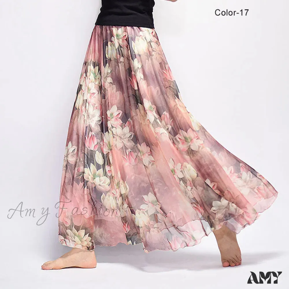 Amy Fashion - Fashion Florals Print Long Skirt