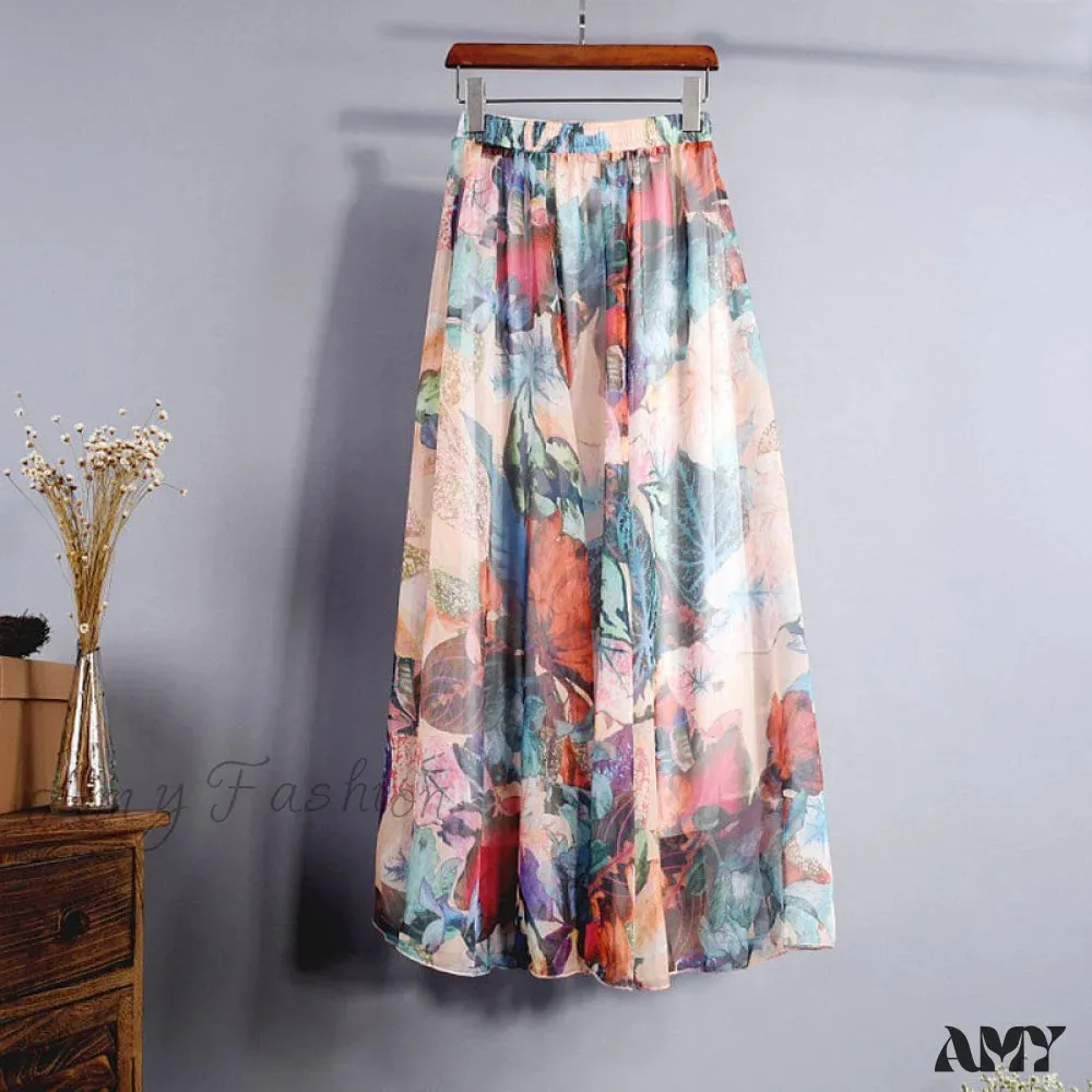 Amy Fashion - Fashion Florals Print Long Skirt