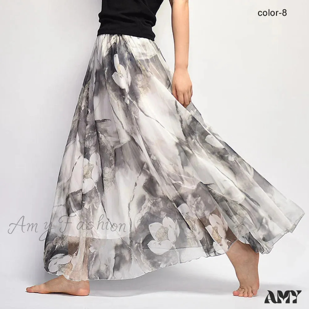 Amy Fashion - Fashion Florals Print Long Skirt