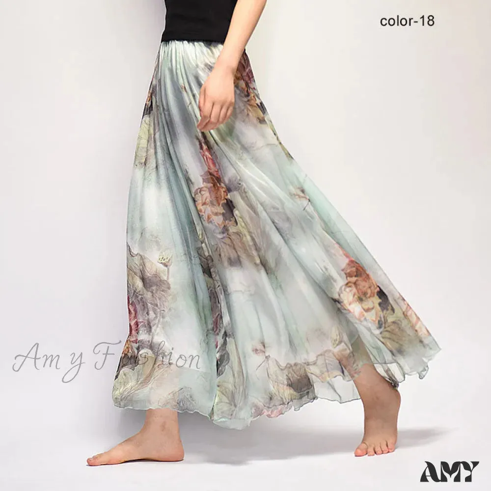 Amy Fashion - Fashion Florals Print Long Skirt