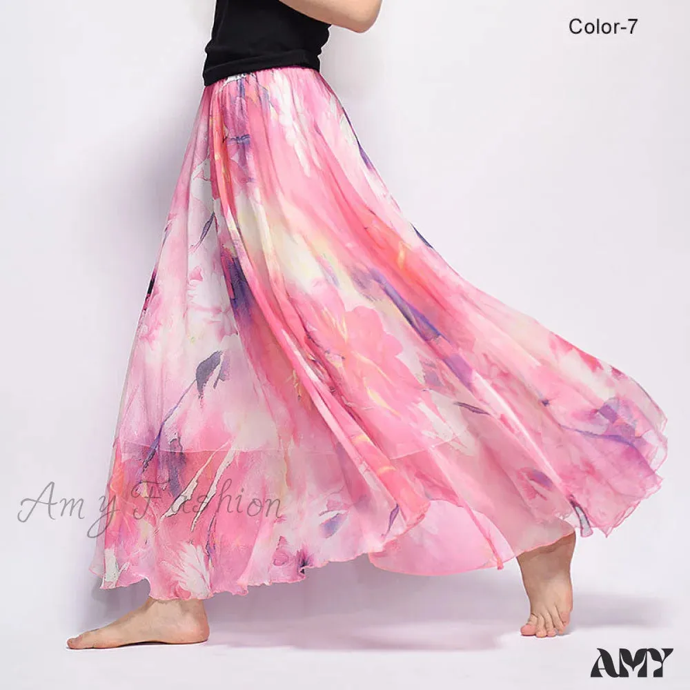 Amy Fashion - Fashion Florals Print Long Skirt