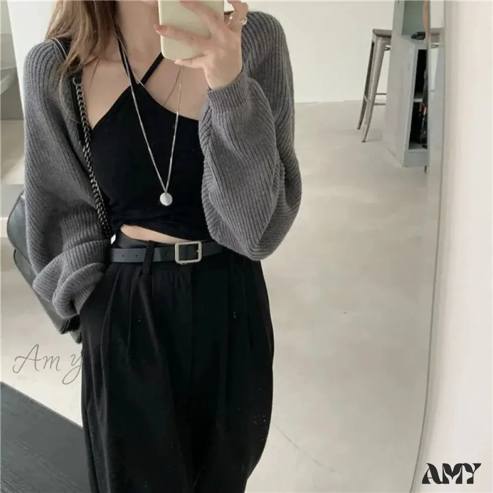 Amy Fashion - Female Solid Casual Chic Short Knitted Cardigans