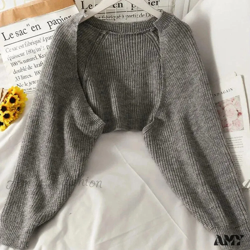 Amy Fashion - Female Solid Casual Chic Short Knitted Cardigans