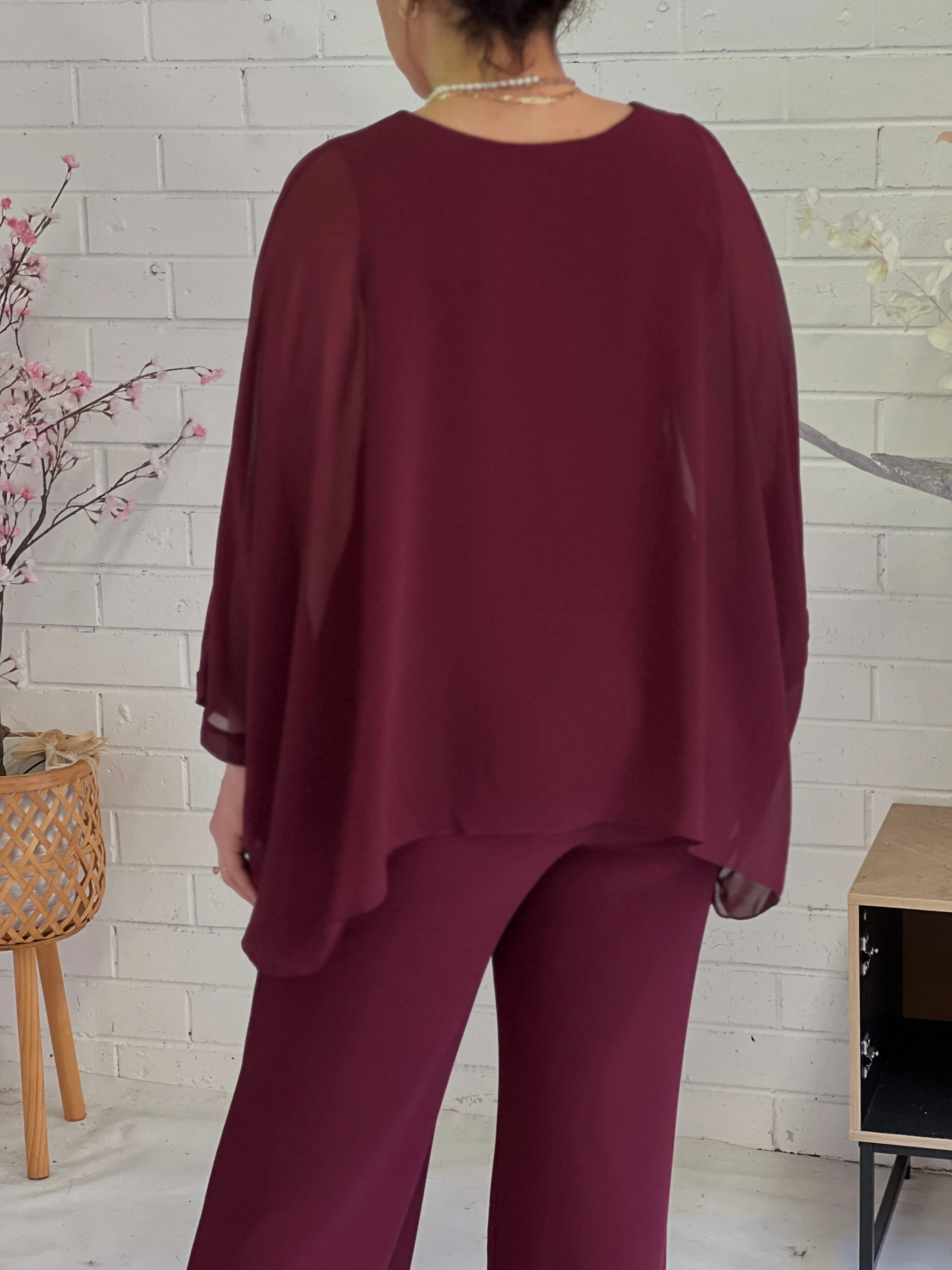 Aria Burgundy Chiffon Evening Top