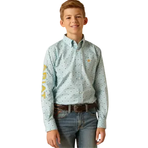 Ariat Kid's Team Logo Colton Classic Aqua Shirt