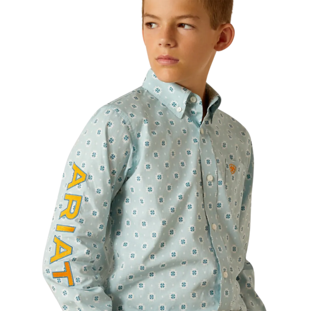 Ariat Kid's Team Logo Colton Classic Aqua Shirt