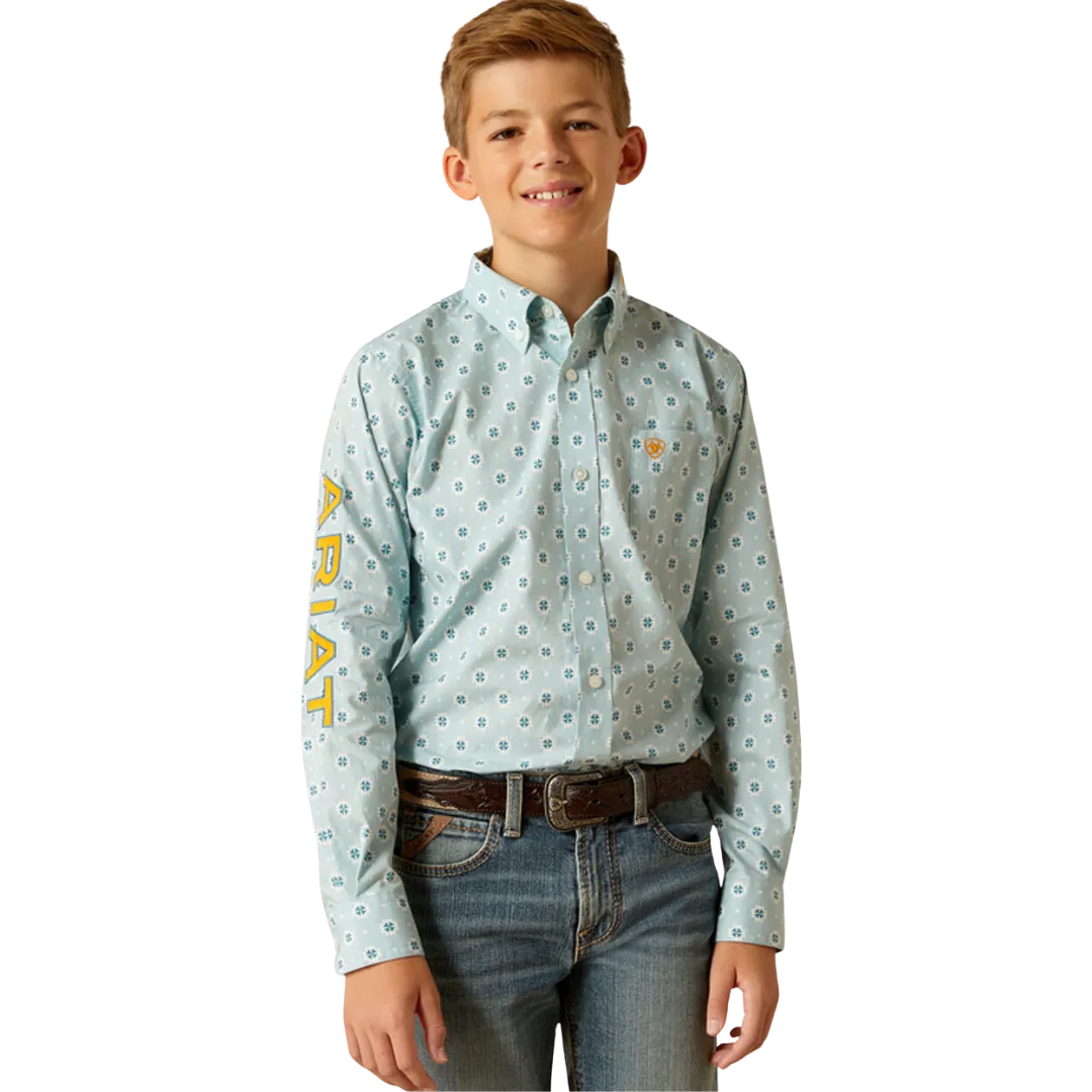 Ariat Kid's Team Logo Colton Classic Aqua Shirt