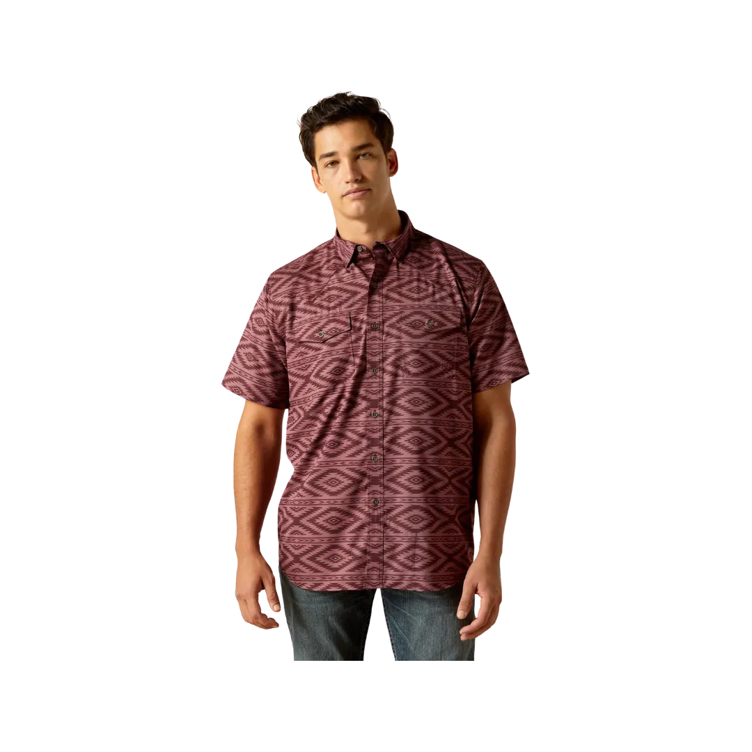 Ariat Men's Venttek Western Fitted Ss Dark Redwood Shirt