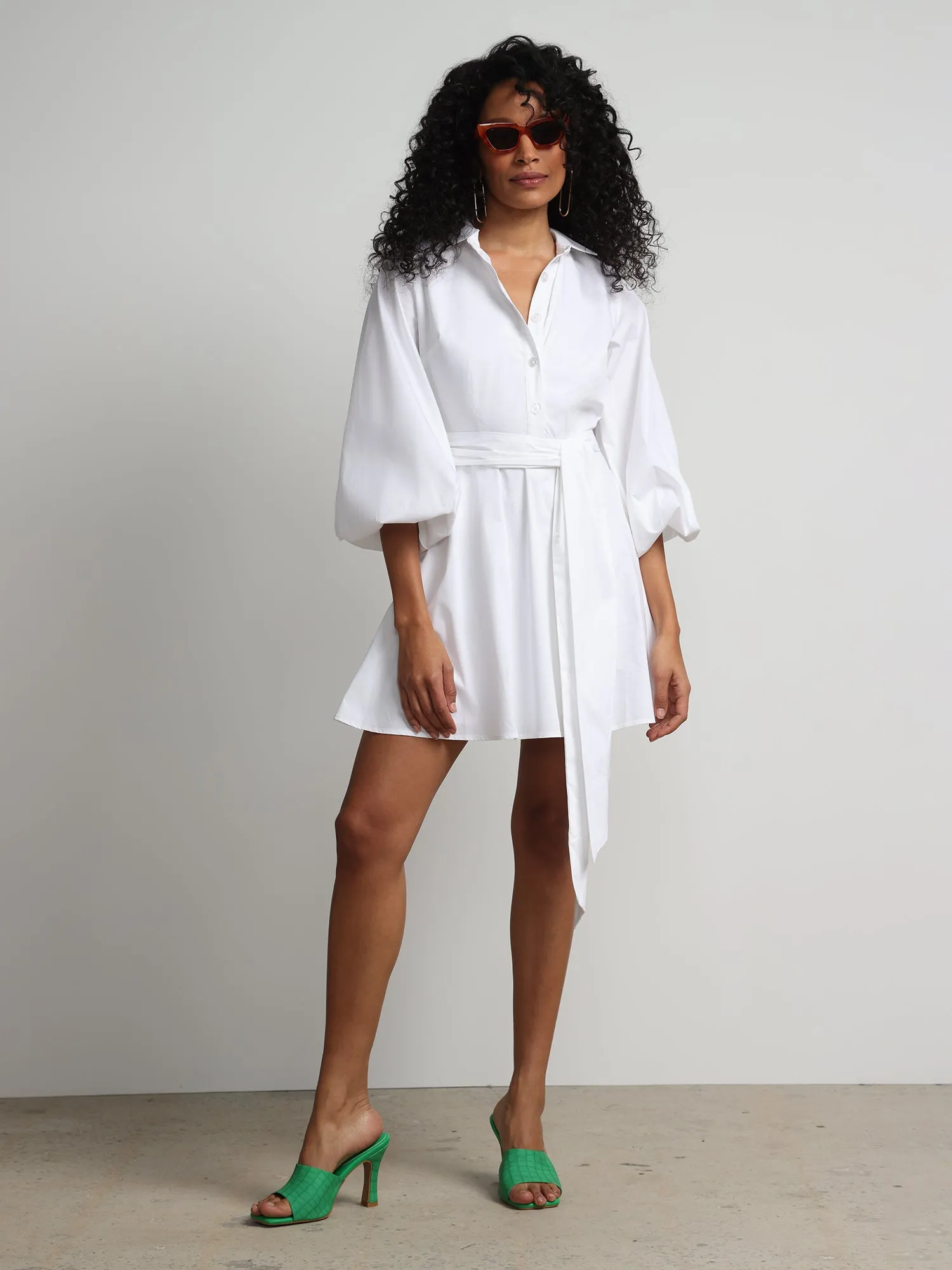 Balloon-Sleeve Shirtdress