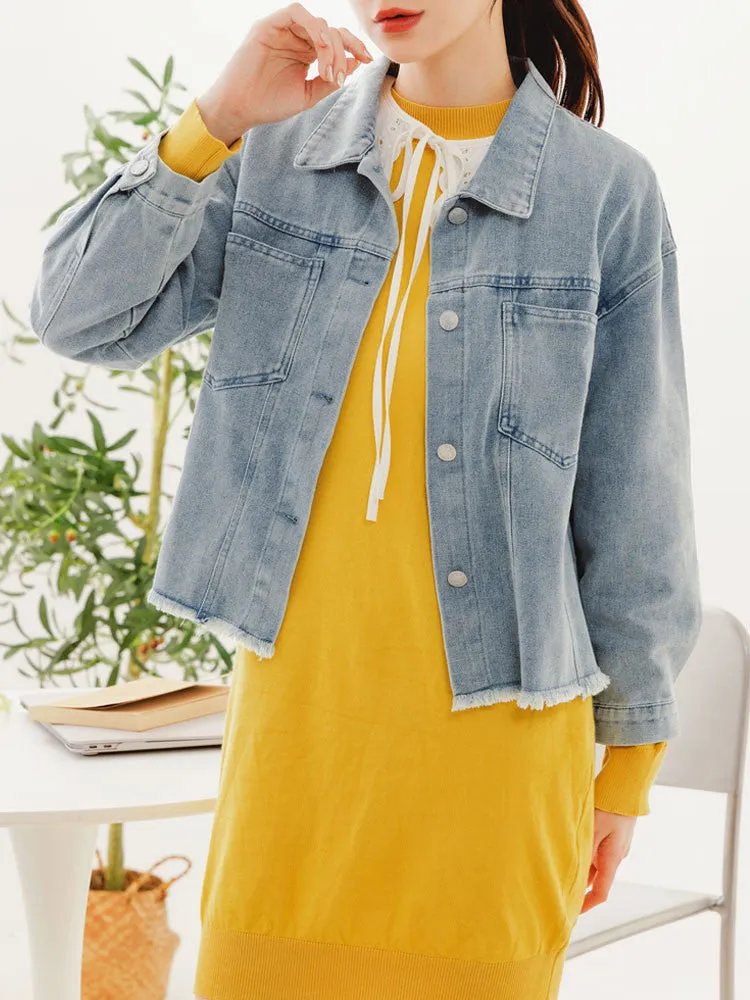 Basic Loose Denim Long Sleeve Jacket