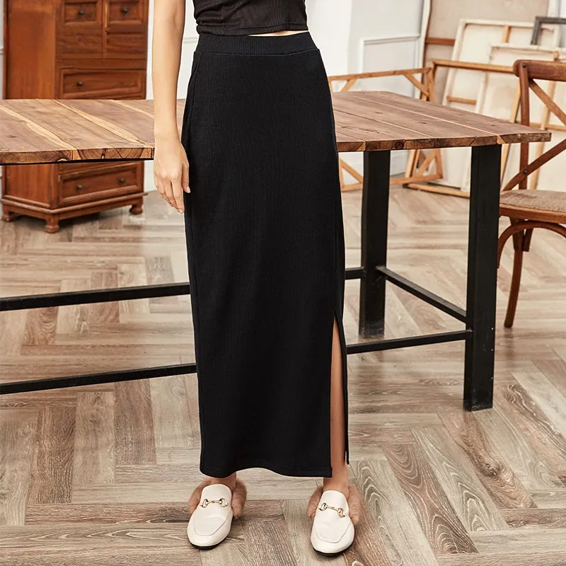 BerriesJam - Elegant Black Split High Waist Long Maxi Skirt