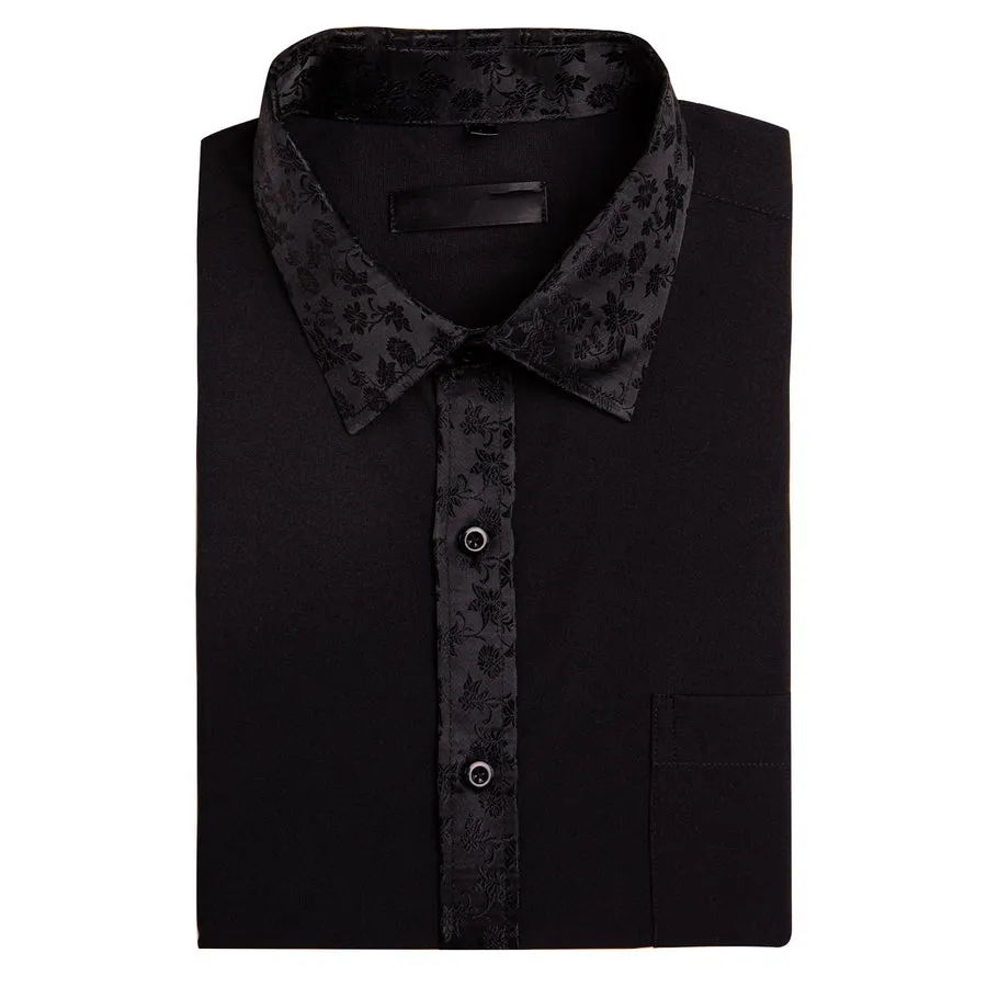 Black Dress Shirt with Subtle Floral Accent Trim