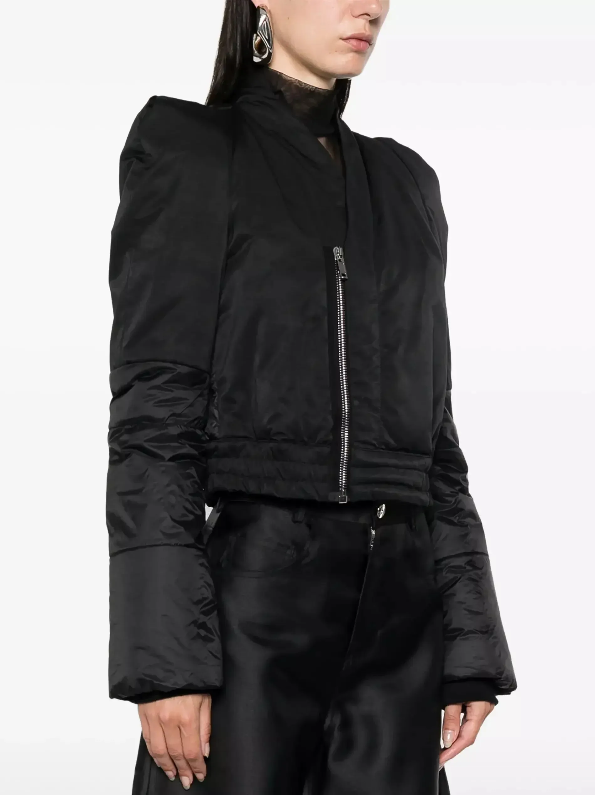 Black Sculptured Padded Bomber Jacket