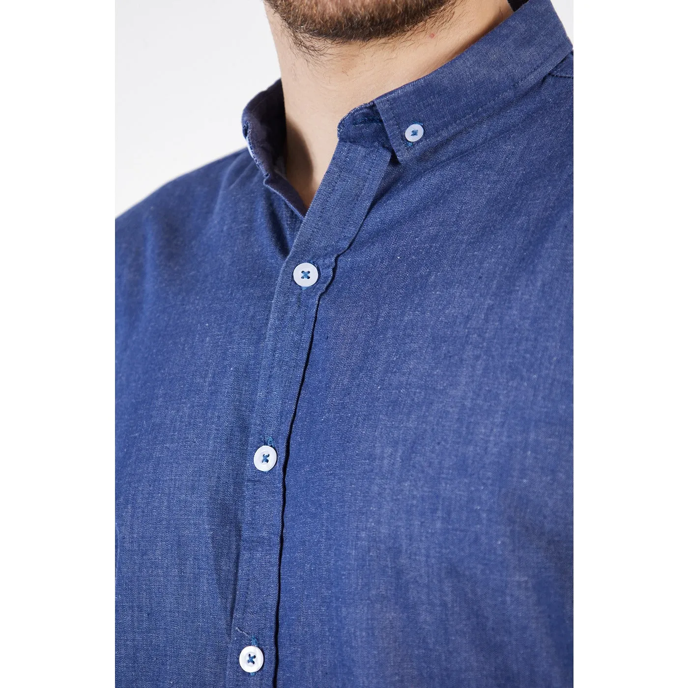 Blue Denim Cotton Button Down Shirt