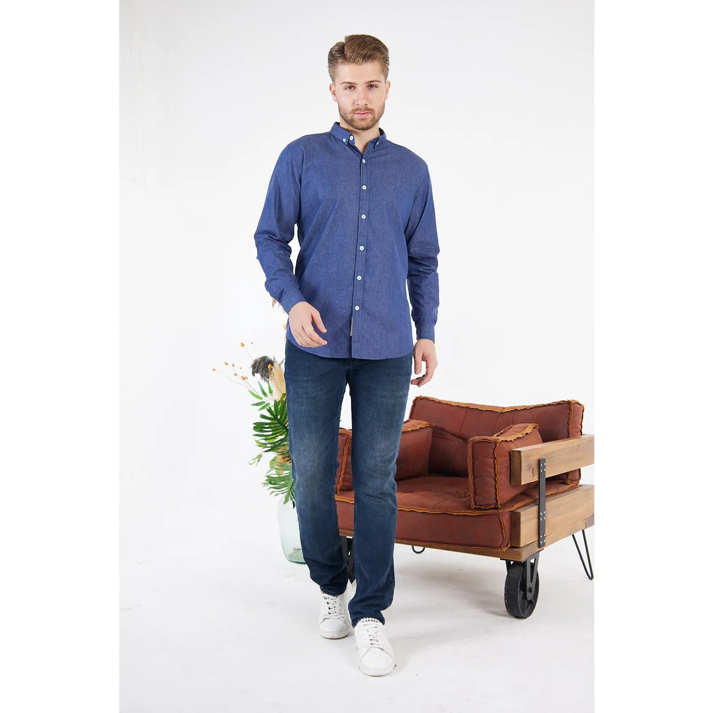 Blue Denim Cotton Button Down Shirt