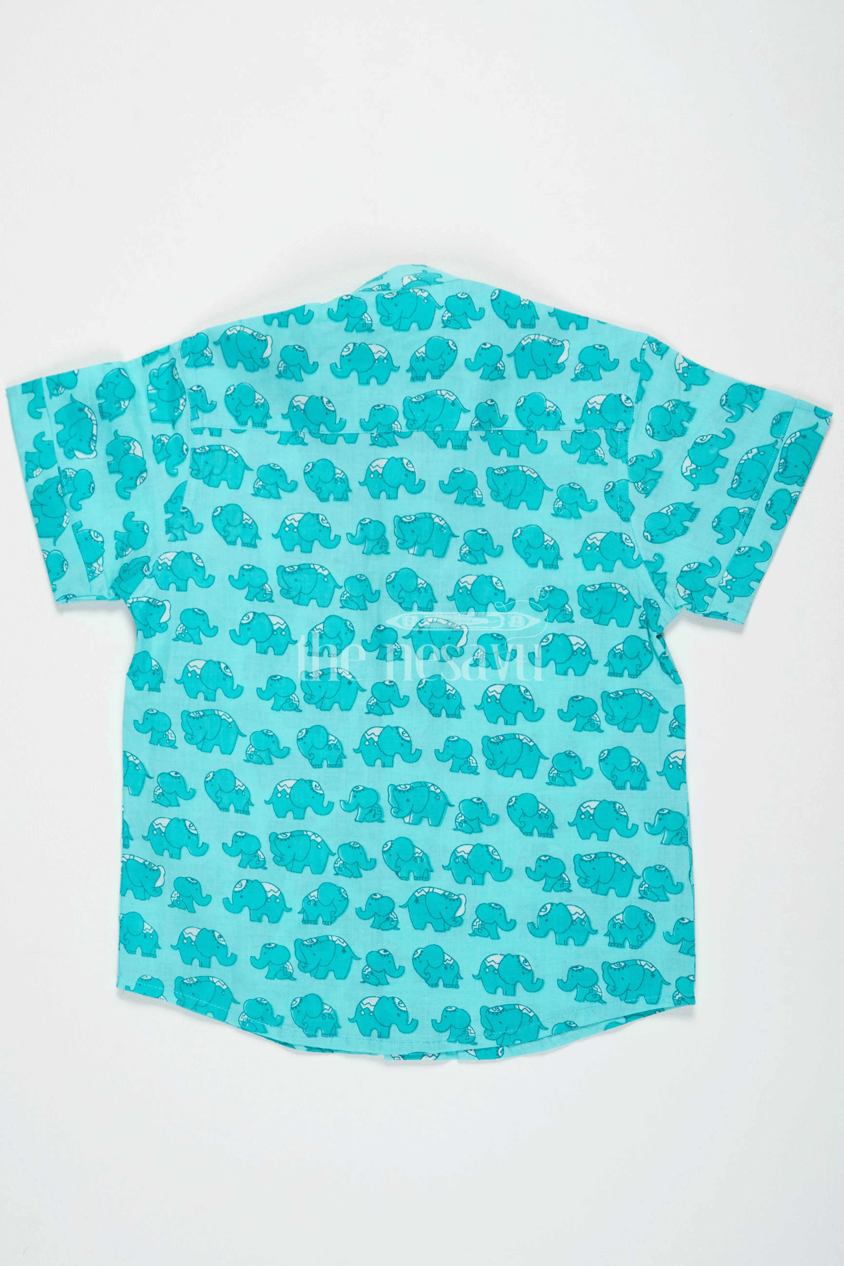 Boys Cotton Shirt Aqua Elephant Print Festive Shirts