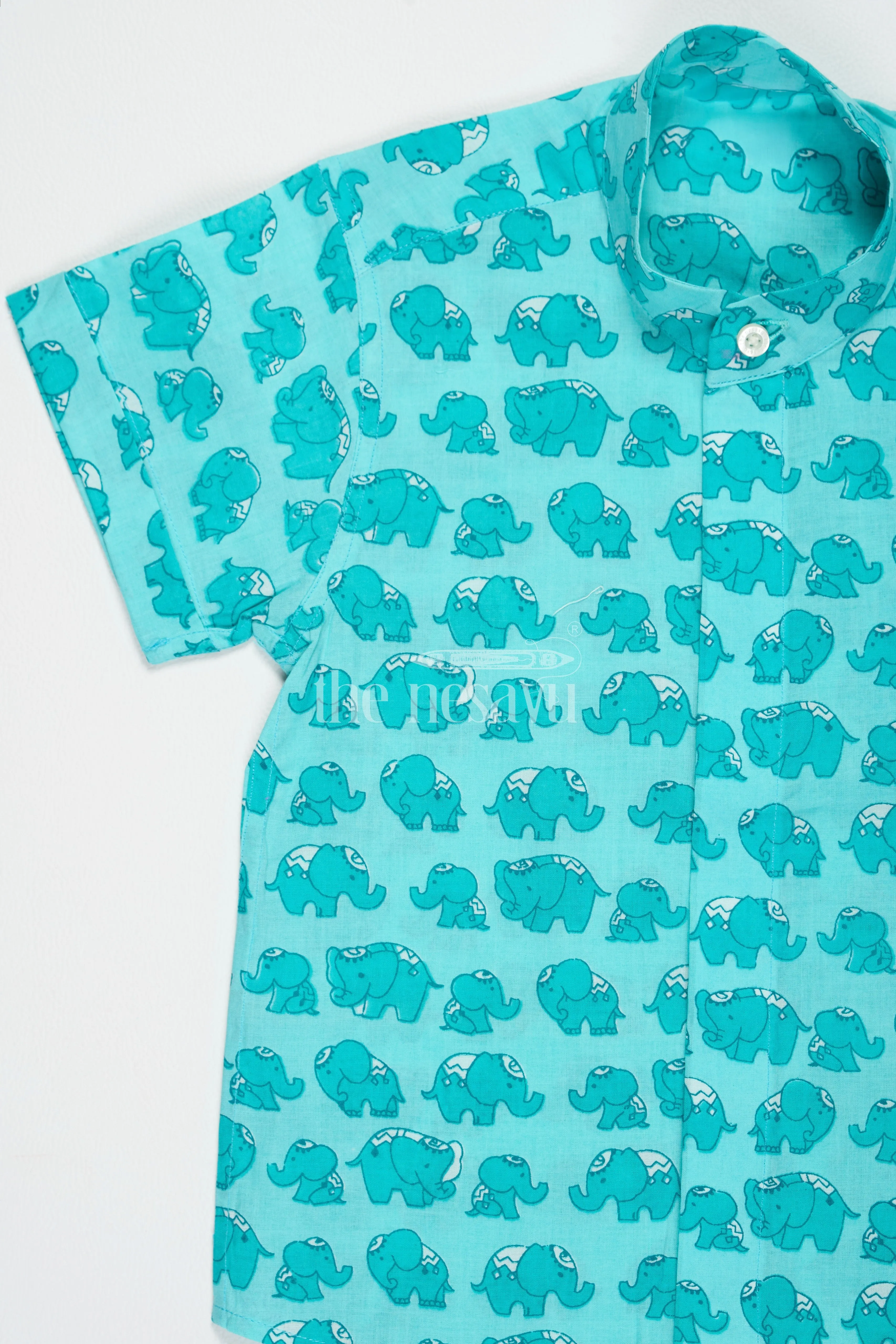 Boys Cotton Shirt Aqua Elephant Print Festive Shirts