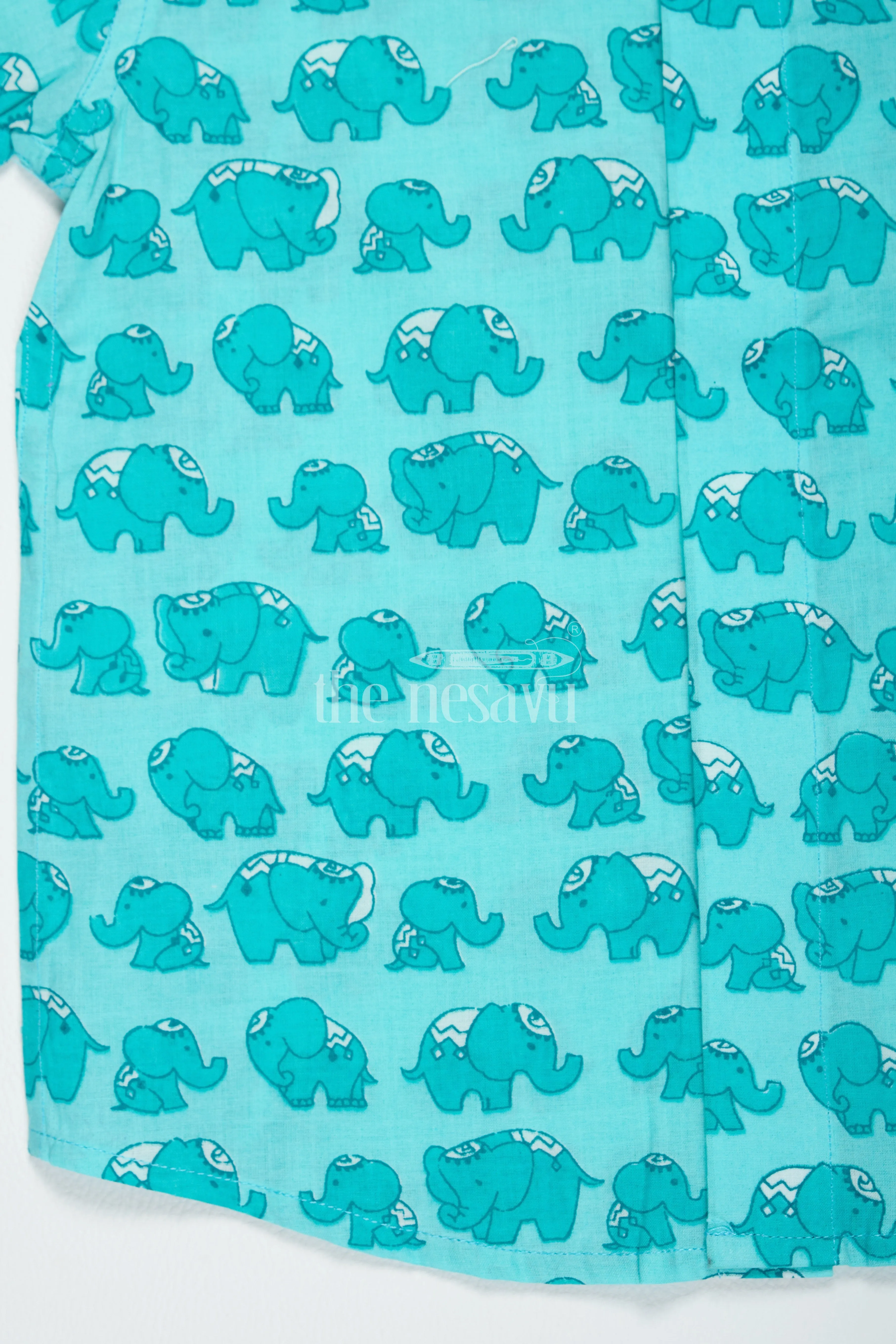 Boys Cotton Shirt Aqua Elephant Print Festive Shirts