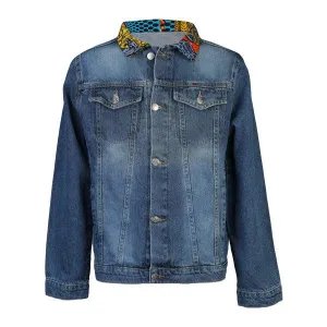 BOYS DENIM JACKET WITH ANKARA PRINT - BLUE