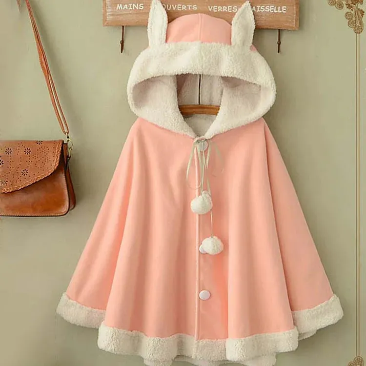 Bunny Ears Delight: Three Quarter Sleeve Cloak Coat - Soft Cotton Hug for a Magical Look! 🌈🧥