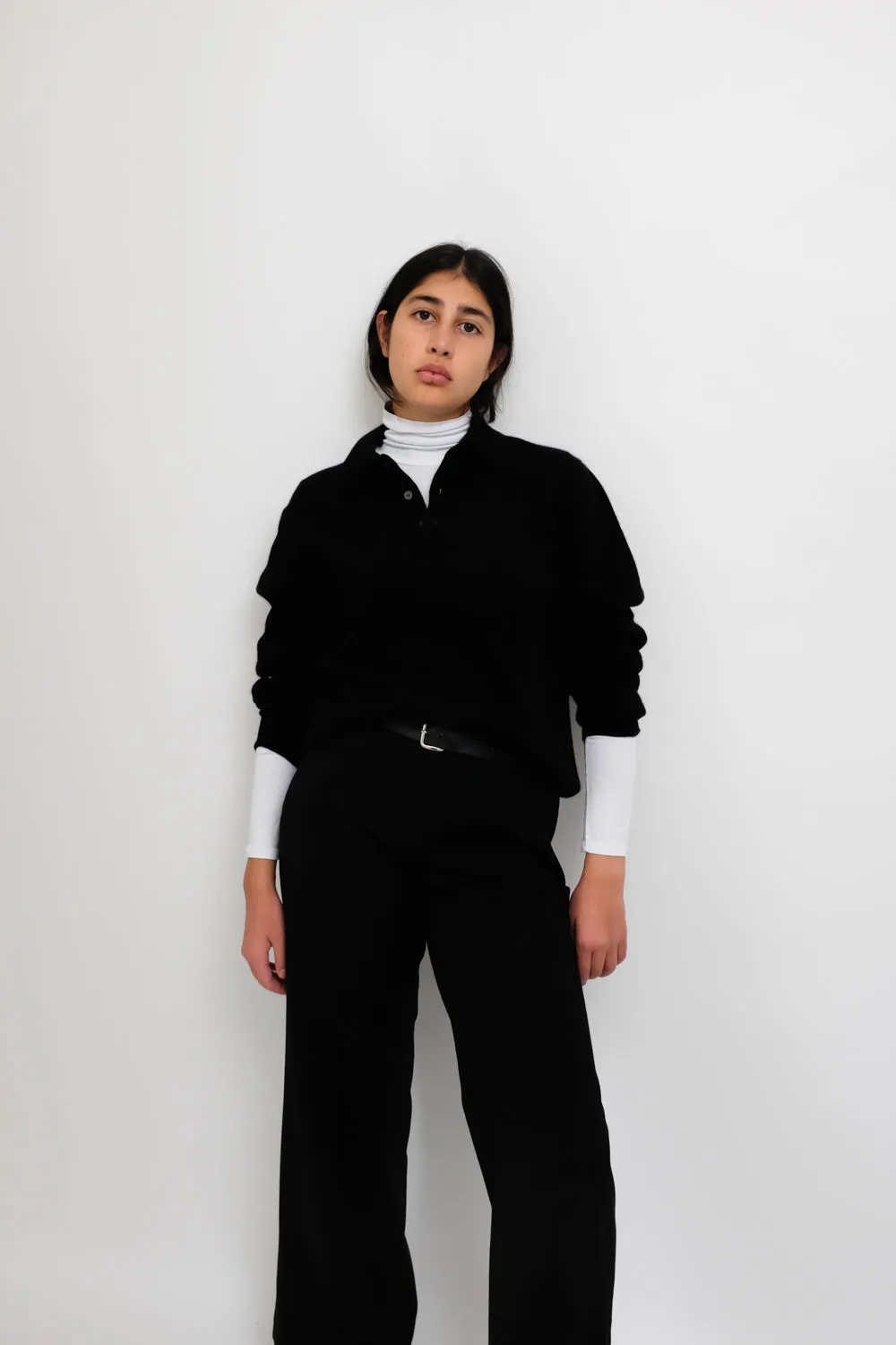 CASHMERE SILK BLACK POLO SWEATER