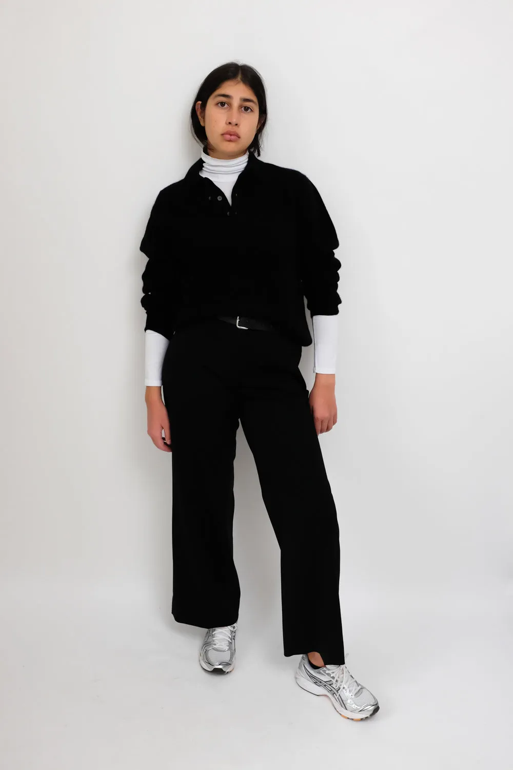 CASHMERE SILK BLACK POLO SWEATER