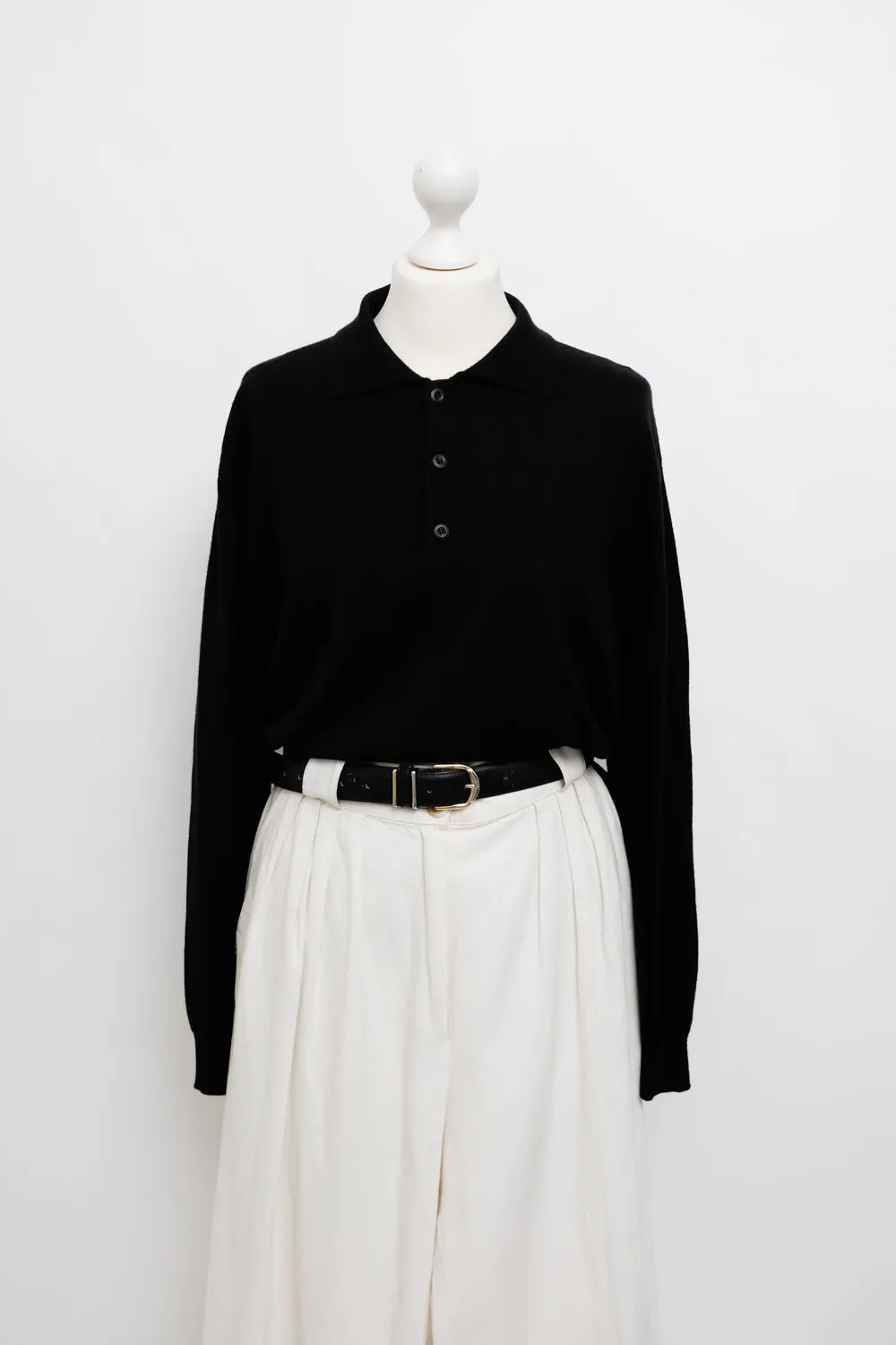 CASHMERE SILK BLACK POLO SWEATER