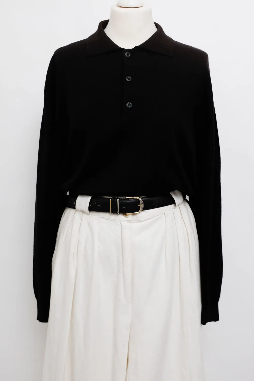 CASHMERE SILK BLACK POLO SWEATER