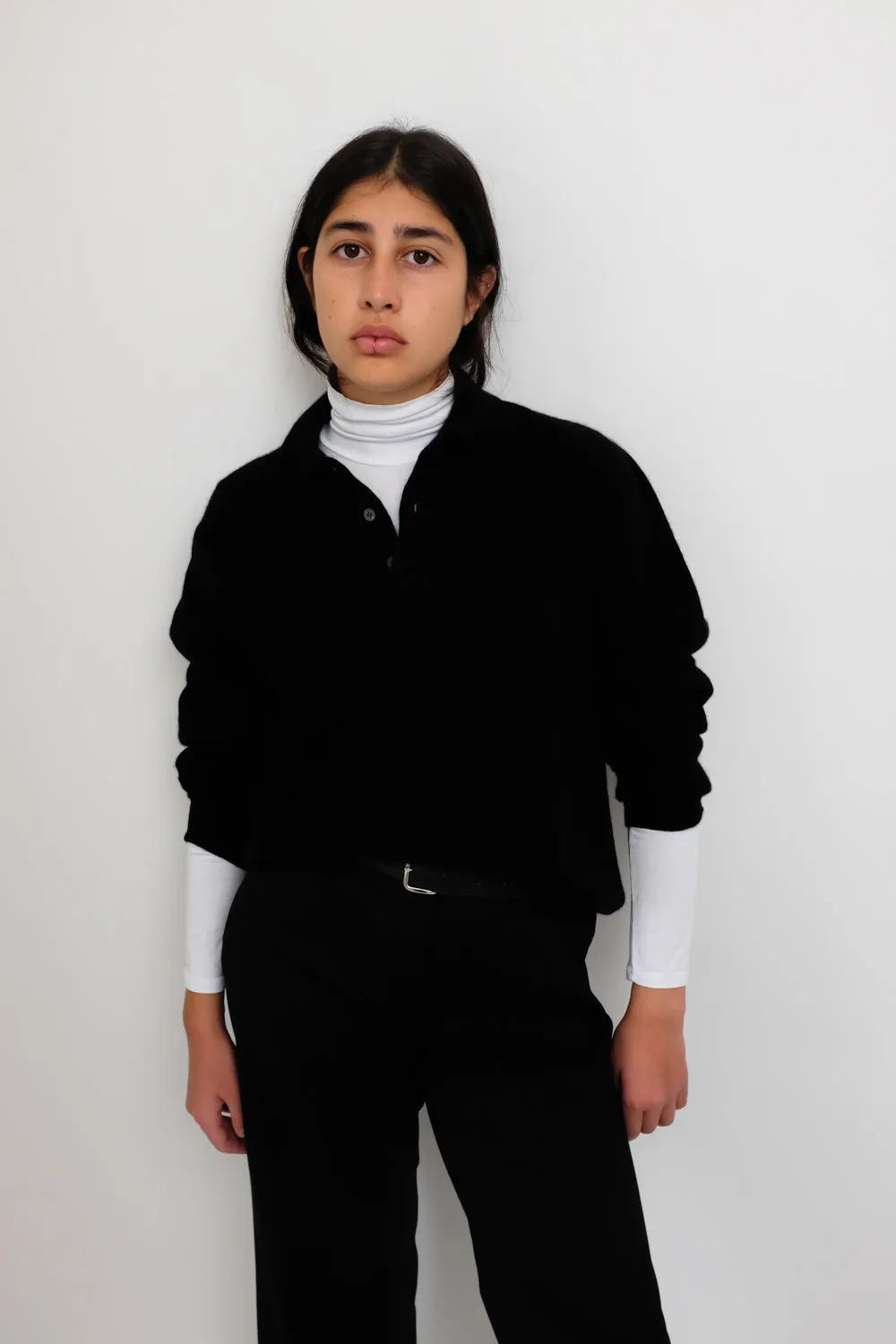 CASHMERE SILK BLACK POLO SWEATER