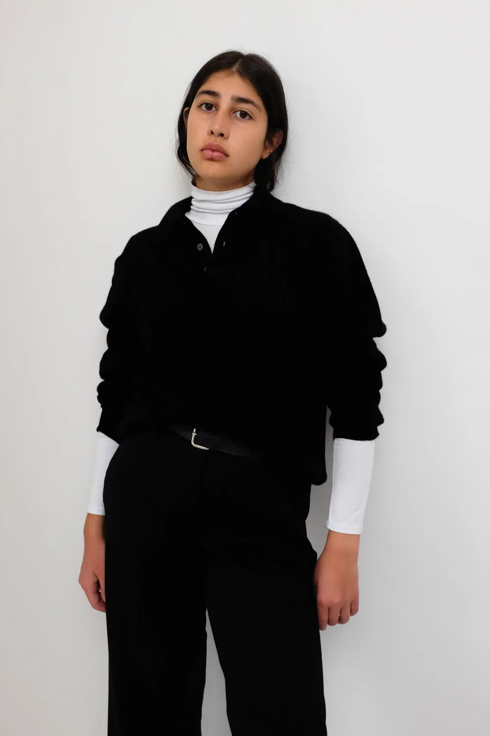 CASHMERE SILK BLACK POLO SWEATER