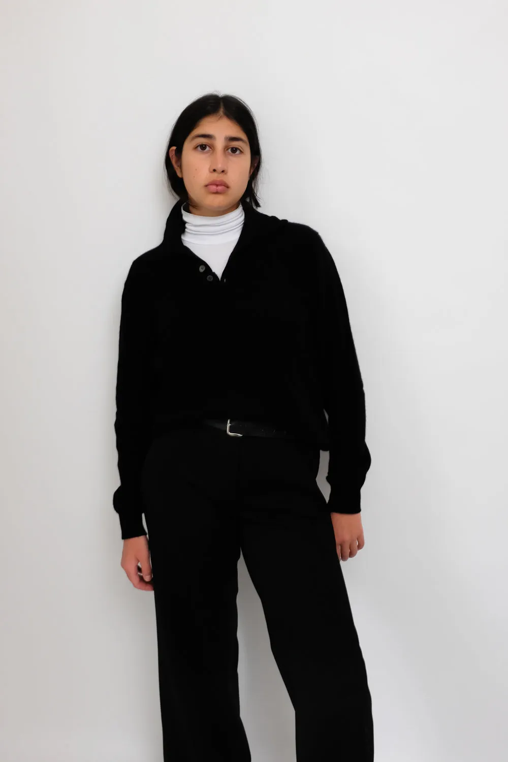 CASHMERE SILK BLACK POLO SWEATER