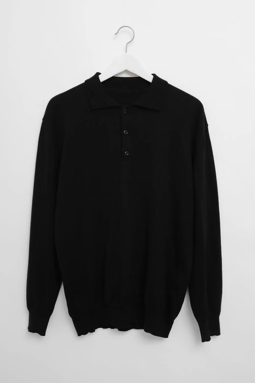 CASHMERE SILK BLACK POLO SWEATER