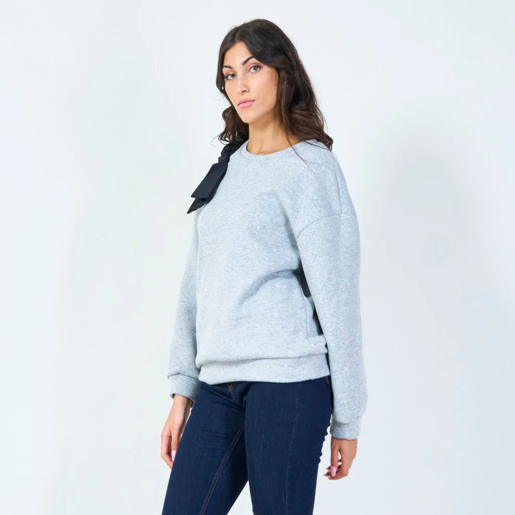 Casual sweatshirt with bow shoulder accent wholesale