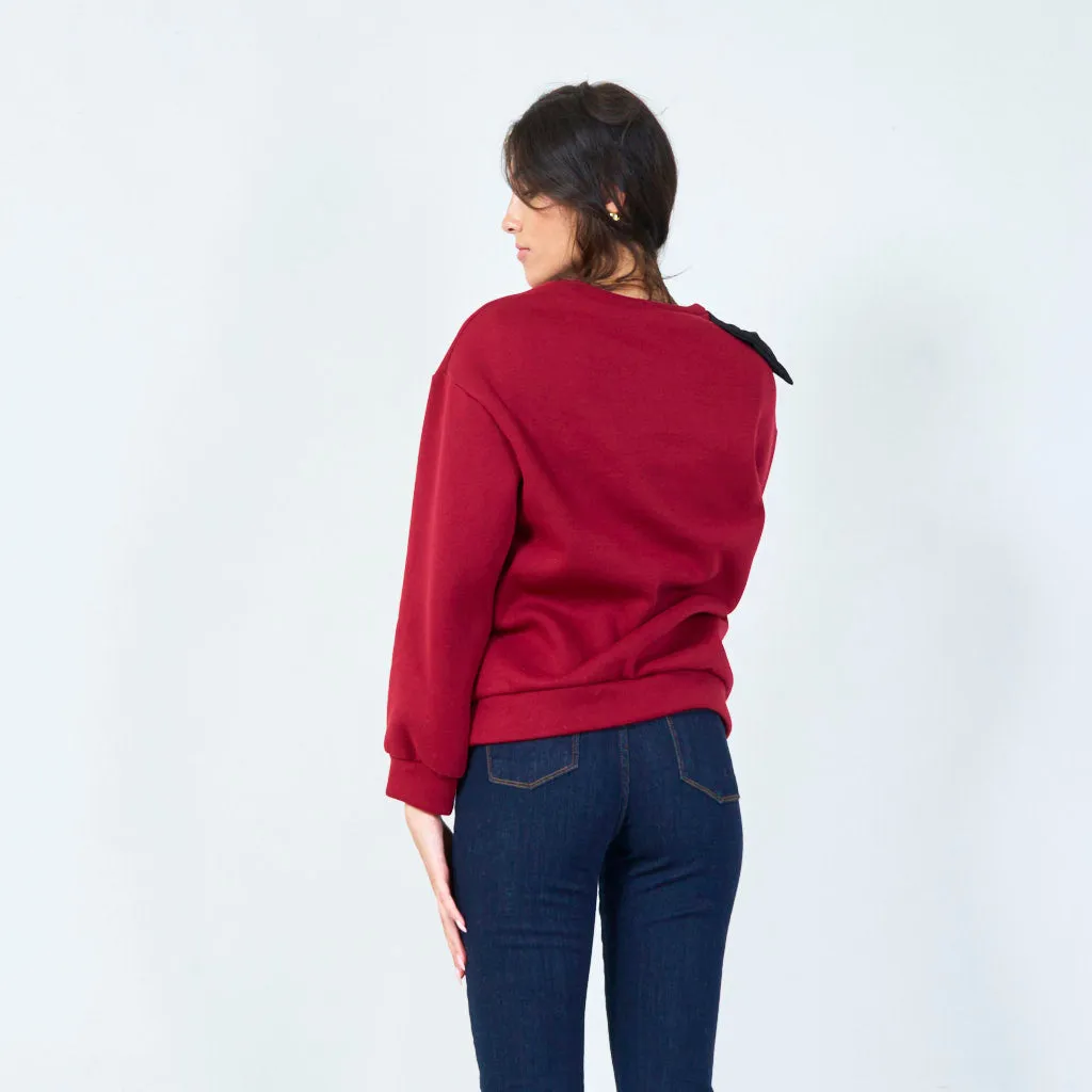 Casual sweatshirt with bow shoulder accent wholesale