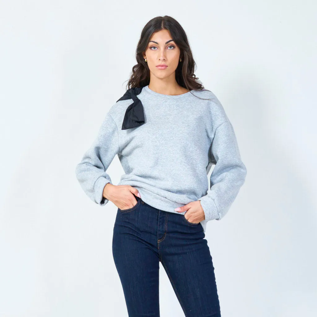 Casual sweatshirt with bow shoulder accent wholesale