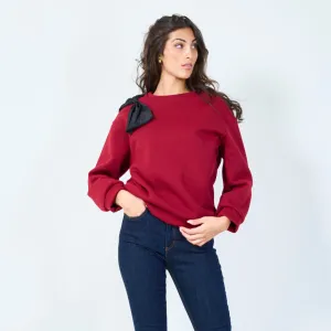 Casual sweatshirt with bow shoulder accent wholesale