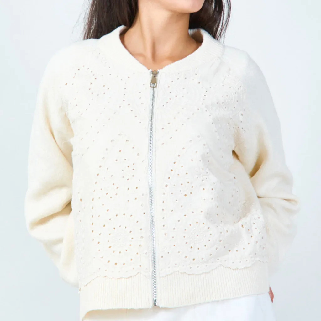 Chic zip-up eyelet cardigan wholesale