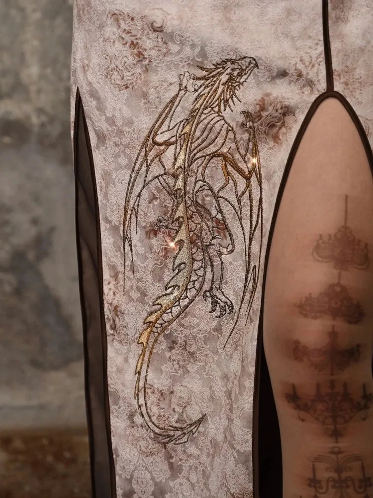 Chinese-Inspired Qipao Dress with Dragon Motif