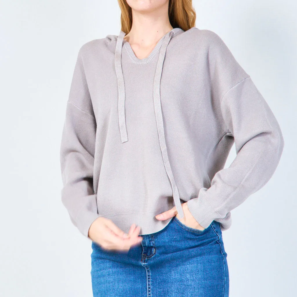 Cozy knit hoodie with drawstring wholesale