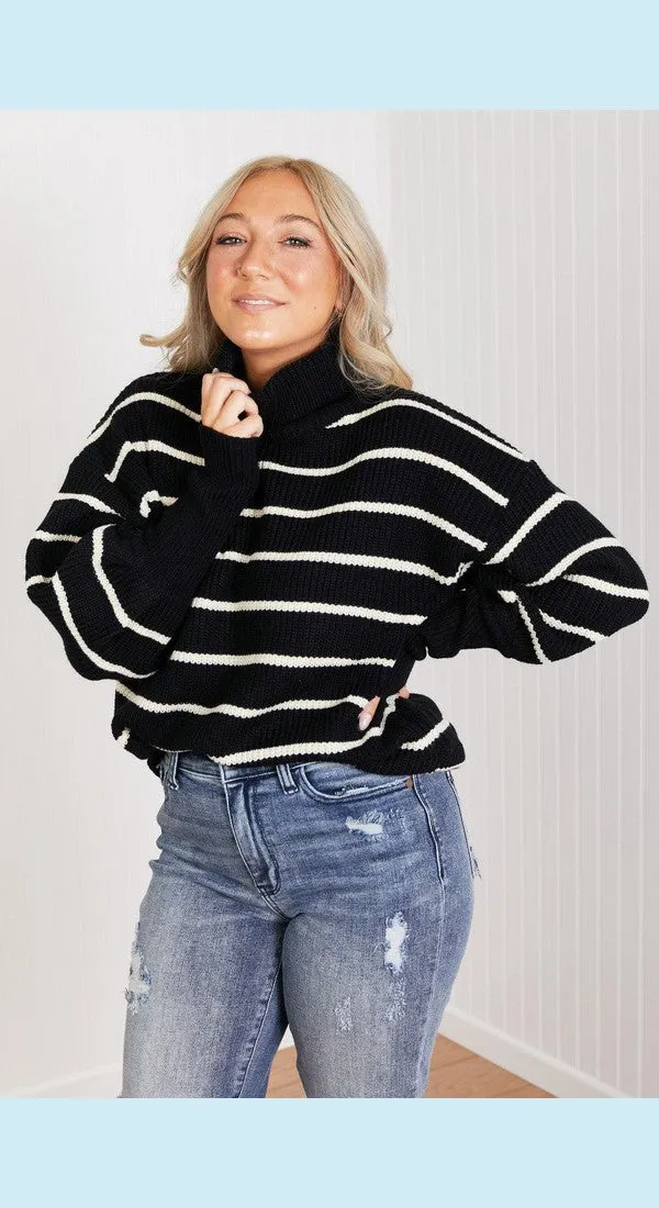 CY Fashion No Worries Full Size Striped Turtleneck Sweater